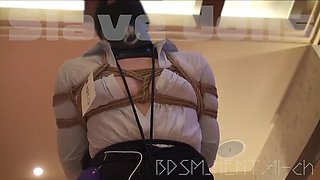 Japanese Amateur BDSM Slave Gets Double Vibrators in Urethra and Anal Hook Bondage - Squirting Orgasm & Pussy Juice Drip