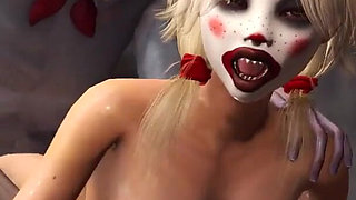 Joker bangs rough a cute sexy blonde in a clown mask in the abandoned room