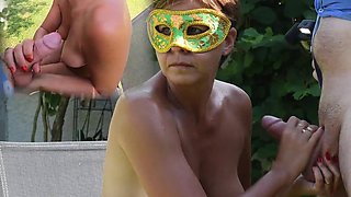 Naked MILF Outdoors Gives Delicious Blowjob and Receives Huge Cumshot on Her Perfect Natural Tits