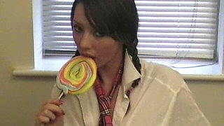 Super Hot Nasty Sch00lgirl Licking a Lollipop Completely Naked