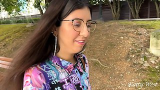 Public pickup stunner nailed and cum on her glasses