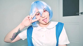 Rei Ayanami Loves to Make Her Clit Cum and Pussy Squirt with Fuck Machine And...