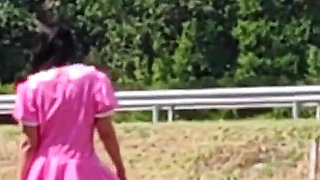 A Slave Slut Shows off Her Pink Ass on the Highway