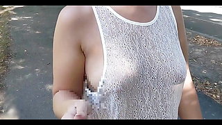 flashing boobs on a walk and fingering on the train