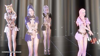 [mmd] Laysha - Pink Label Ahri Kaisa Seraphine Evelynn Sexy Striptease Uncensored Hentai
