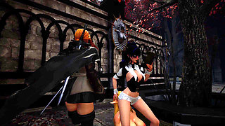 busty sexy girls please a cock with their boobs. titfuck hentai game animation
