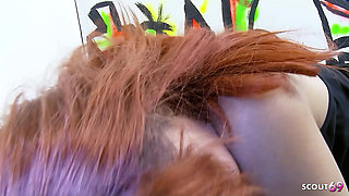 Redhead Bitch with Big pierced Tits suprised with Big Dick as Glory Hole for Suck and Fuck on Toilete