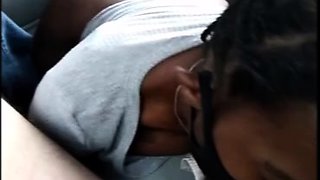 Black girl with mask blowjob in the car
