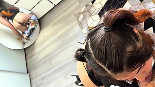 Babysitter's friend gets her pretty face fucked