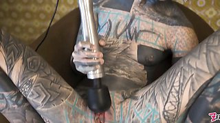 Tattooed Teen testing screw machine with her assfucking - fuck machine, gapes, climax, anal ,goth, punk,alt