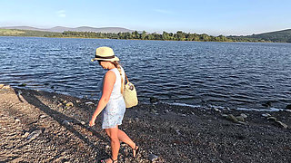 Pussy masturbation near the river