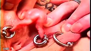 Mega clit torment with poor blonde and tattooed granny