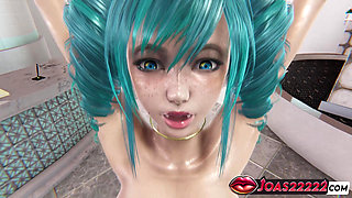 POV Cowgirl Hardcore Fuck and Standing Doggy Style in Oil with Sexy Bunny Cosplay Sola Anime Girl with Big Ass in Pantyhose!