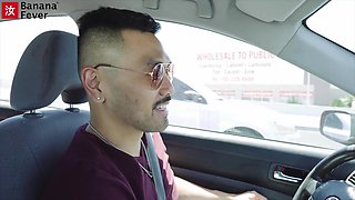 Splendid asian blonde with round tits gets fucked with passion by a stranger uber driver