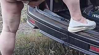 Girlfriend Squirts Several Times in a Row Near the Car