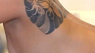 MILF Covered with Tattoo Dress in Maid Ready to Go Work Get a Quick Creampie in the Bathroom