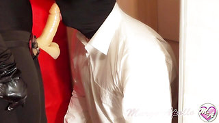 Pegging a Captured Man by Black Cat with a Strap on Until He Cums with Dildo in His Asshole