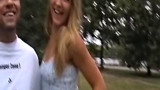 Cute German babe facialized after hot public fuck