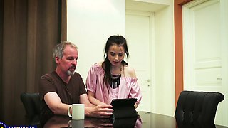 Skinny brunette babe gets fucked by her dirty boss - Vera V.