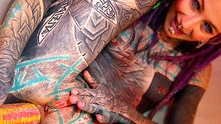 Solo Tattoo Girl Anal Masturbation - Self Assfuck