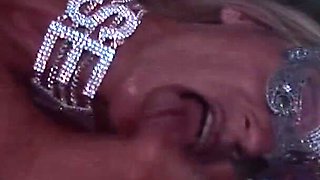Masked blonde mature fucked in gang bang