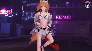 Sora - Cute Dance With Short Skirt and Gradual Undressing