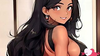 Luxurious Indian housewife in a saree with big tits enjoys dirty talk in anime style