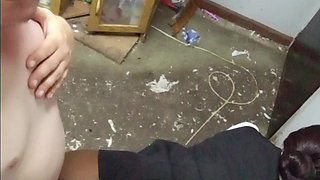 Black petite school girl plays pussy on chair , then grinds her ass on the teacher's cock