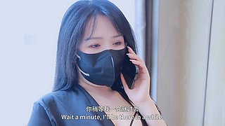 Beautiful Asian girl with big booty gives hot blowjob in high heels and takes cum inside her pussy