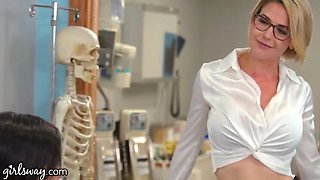 Lesbian Doctors Scissoring Young Babes in Exam Room - Big Tits MILF Threesome