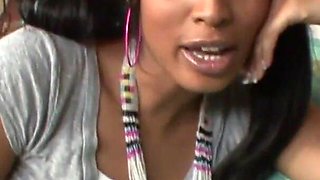 Fishnet ebony babe gets pounded from BBC on the couch
