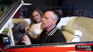 Kinky lingerie babe cockrides dom in car before creampie