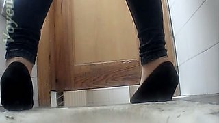 Thick juicy white ass of a stranger girl filmed closeup in the toilet