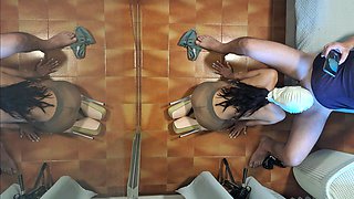 MILF in Pantyhose and High Heels Gives a Blowjob on Her Knees with Cum Swallowing