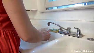 Kasey Warner strips and masturbates in kitchen - WeAreHairy