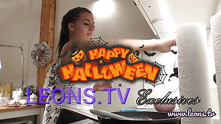 Sexy and Hot Girls Halloween Costume Try on in Special Thongs and Lingerie Party at Home