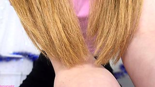 Amateur redhead masturbates then gives a blowjob