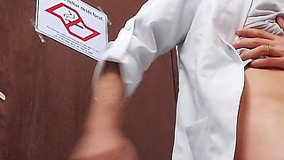 Nurse Takes off Condom While Having Sex with Asian Doctor in Hospital Bathroom