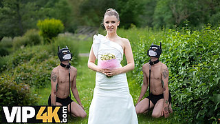 Blonde Bride with Natural Tits Fucked Hard Outdoor on Her Wedding Day - Ella Belle, Falco White, Dave Heard
