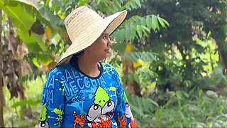 Cute peasant Latina chick is getting facialized in the jungle