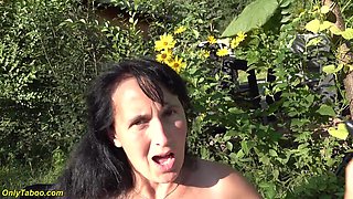 Hairy chubby MILF outdoor video