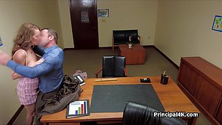 Mom calls husband while riding head teachers knob
