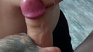 She Jerked off Her Lover's Cock Until It Exploded in a Fountain of Cum