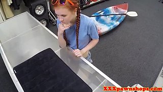 Petite Redhead Dolly Little Gets Facial After Cowgirl Ride in Pawn Shop