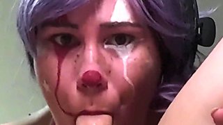 Clown Girl Deepthroats Dick in 69 and Gets Throatpie