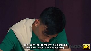 Daddy4k. grandpa bangs lean girl on a table