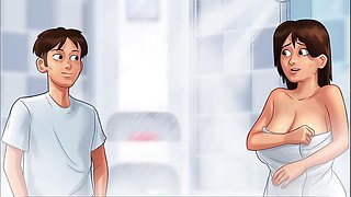 Step mom with huge tits gets nailed in the bathroom while gaming