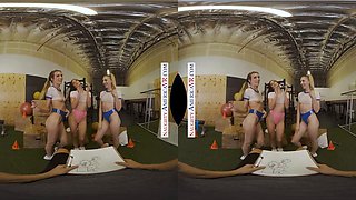 Naughty America - Aiden Ashley, Jazmin Luv, and Lily Larimar surprise their personal trainer with their 3 wet pussies