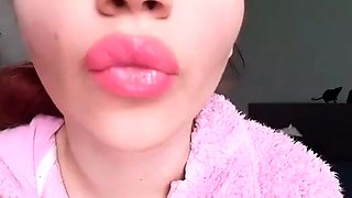 Glossy Pinky Lips Closeup Smoking Teen