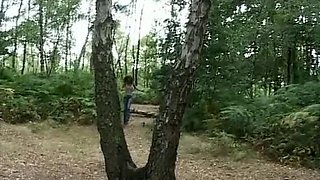 Cute French babe fucked from behind in the woods